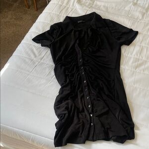 Dynamite Black Ruched Button-Up Top